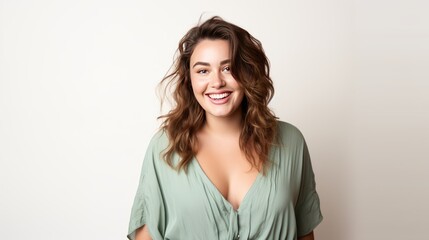Obraz premium Portrait of Young plus size girl smiling happy standing white background