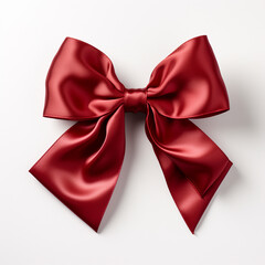 Red satin bow isolated on white background. 