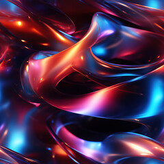 abstract wavy seamless pattern with neon gradient multicolored 3d waves on black background
