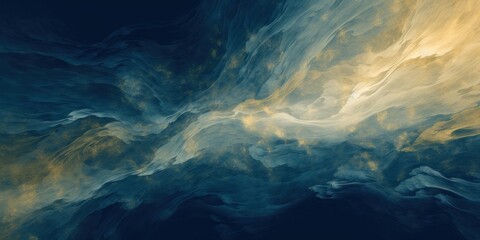 Abstract paint background by deep blue and gold color with liquid fluid texture in luxury concept, Generative AI - obrazy, fototapety, plakaty
