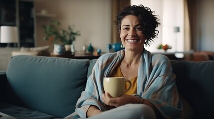 Elderly woman with a teacup, woman with a drink, relaxing at home