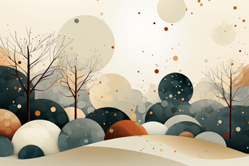 Abstract winter landscape background with trees and snowflakes. - obrazy, fototapety, plakaty