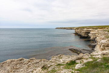 Cape Tarkhankut on the Crimean peninsula. The rocky coast of the Dzhangul Reserve in the Crimea....