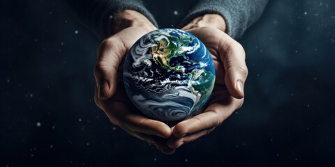 earth in hands. green planet on hand. save of earth. environment concept for earth day - obrazy, fototapety, plakaty