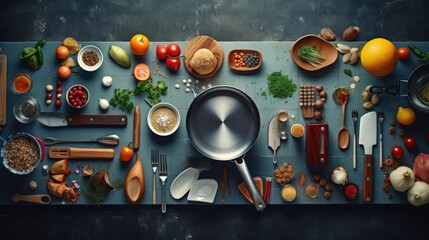 Kitchen equipment collection concept, Kitchen utensils, cooking ingredients and kitchenware, cooking equipment