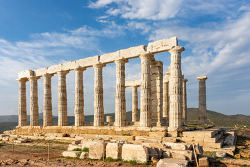 The Temple of Poseidon on Cape Sounion, Attica, Greece - ancient stone temple with Doric columns
