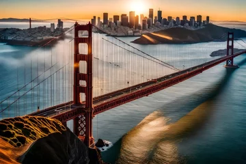 Gordijnen San Francisco .Image of Golden Gate Bridge in San Francisco, California during sunrise. © amara