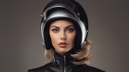 A beautiful woman in motorcycle helmet