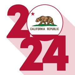 2024 long shadow banner with California state flag inside. Vector illustration.