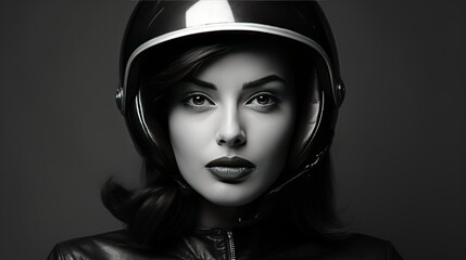 A beautiful woman in motorcycle helmet