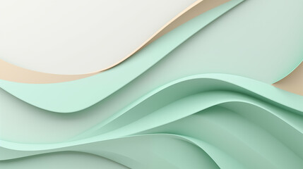 Fototapeta premium Abstract Background of Voluminous, Gentle Waves in Pastel Hues, Ranging from Minty Green to Sandy Beige, Forming a Serene and Fluid Composition with a Palette of Soft Tones