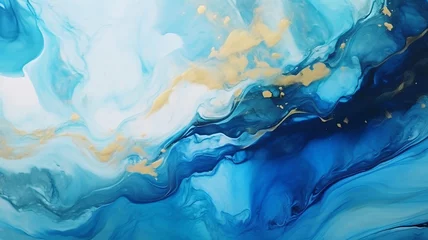 Photo sur Aluminium Cristaux Blue_blue_liquid_abstract_background_with_gold_fleck