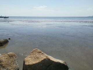 Seaside view with bright sky