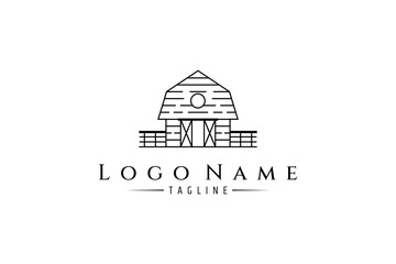 Farm barn logo, wooden farm house icon symbol in line art design style - obrazy, fototapety, plakaty