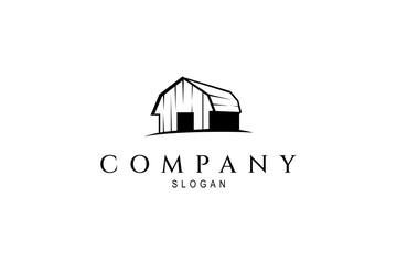 Farm barn logo in traditional rustic wooden house design style, flat vector - obrazy, fototapety, plakaty