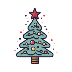 Christmas tree flat color line icon. Vector illustration of Christmas tree.