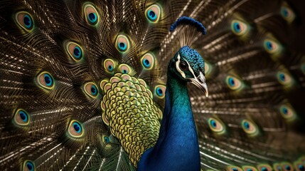 Obraz premium A peacock spreading its feathers AI generated illustration