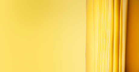 Yellow paper wave from pages on beige background with shadow. Space for text. Copy space. Banner