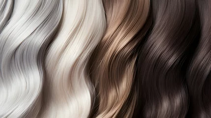 Deurstickers Natural hair colour palette from silver to brunette. Close-up, top view, generative ai © pawczar