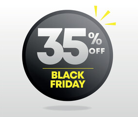 35% off. Black friday sale tag, ads. Special offer, discount, promotion. Market, shopping. Sign, label, banner, marketing. Vector, design, set