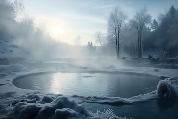 Ice swimming place, ideal conditions for winter swimming, winter scenery, seasonal sport activity, generative ai
