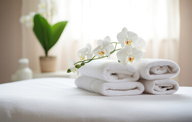 white massage table with towels and candles