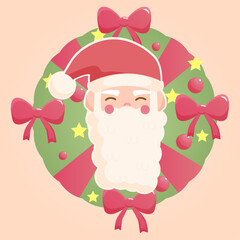 santa and christmas wreath in warm colors drawn vector
