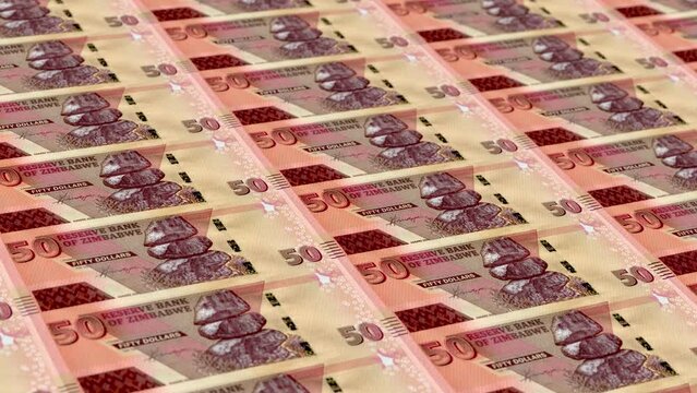 Zimbabwe Zimbabwean Dollar 50 Banknotes Money Printing House, Printing Fifty Zimbabwean Dollar, Printing Press Machine Print out Zimbabwean, Being printed by currency press machine 50