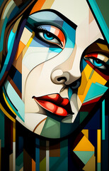  Girl portrait in style of cubism art, perfect, Attractive look