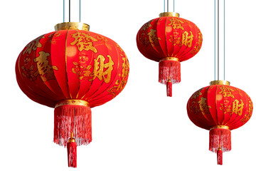 Real amazing Beautiful set of Chinese lanterns. Chinese New, Year Japanese asian new year red lamps festival chinatown traditional,Chinese lanterns isolated on transparent background,PNG File - obrazy, fototapety, plakaty