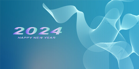Abstract wavy new year template, cards and banner technology background. Happy new year 2024, holiday concept and celebration background. Abstract wave technology banner background.