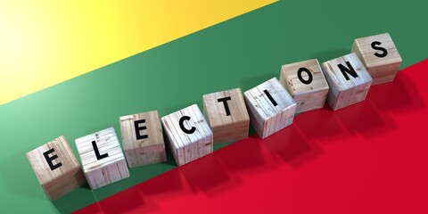 Lithuania - elections concept - wooden blocks and country flag - 3D illustration