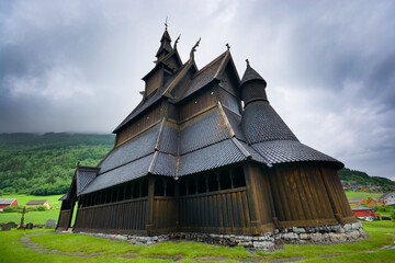 Hopperstad stave church in Vik, Norway - obrazy, fototapety, plakaty