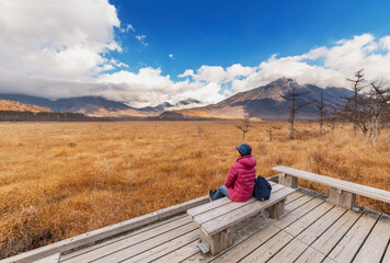 Scenery of Odashirogahara and Mount Nantai in Nikko National Park in Japan