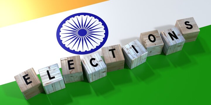 India - elections concept - wooden blocks and country flag - 3D illustration