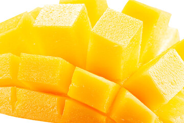 juicy mango slices isolated on the white background. Clipping path