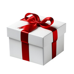 White gift box isolated with red bow ribbon