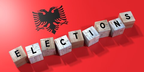 Albania - elections concept - wooden blocks and country flag - 3D illustration