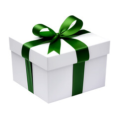 White gift box isolated with green bow ribbon