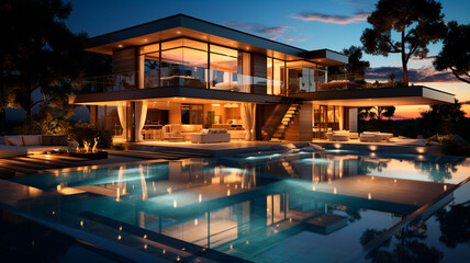 Fototapeta premium beautiful luxury swimming pool in the city