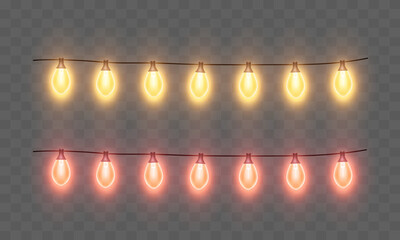 Light bulbs. Christmas String Lights. Vector clipart isolated on a transparent background.