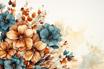 Vintage floral background with spring flowers. Watercolor style illustration. Free space for text