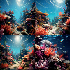 beautiful seascape coral with tropical fish Illustration