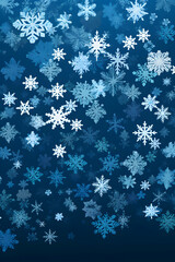 Navy blue winter, stylized frame and background with snowflakes and stars, illustration that can be used during holidays or on a card, invitation or new year. Flying border with snow. Generative AI.