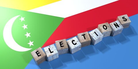 Comoros - elections concept - wooden blocks and country flag - 3D illustration
