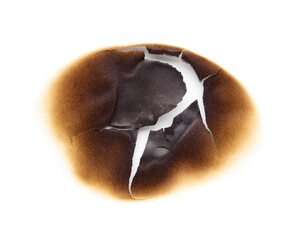 burned hole in paper isolated on white background
