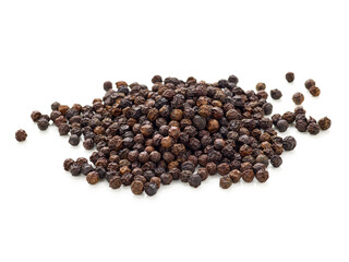 pile of black pepper seeds isolated on white background