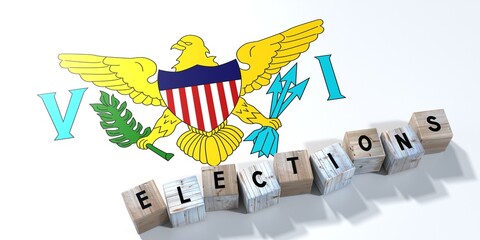 American Virgin Islands - elections concept - wooden blocks and country flag - 3D illustration