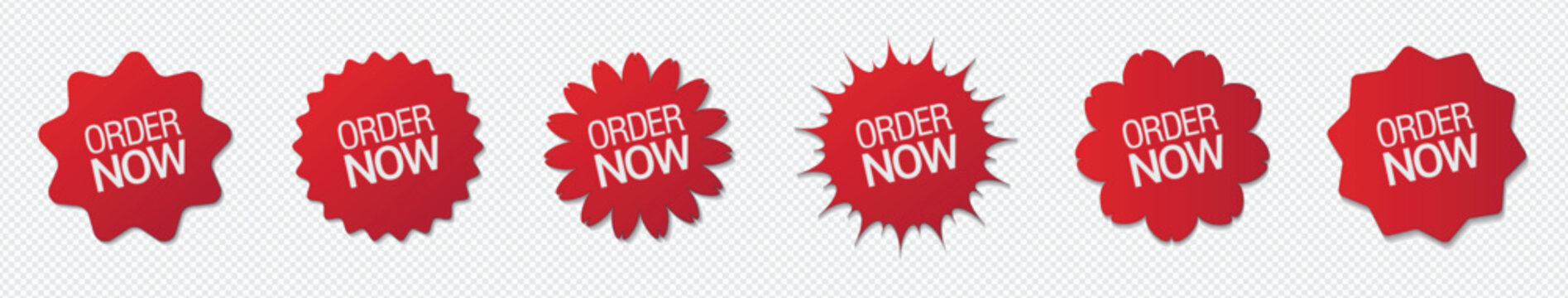 Red "Order Now" tag, versatile vector icon, sticker, and deal label for enticing promotions. Ideal for e-commerce and marketing.