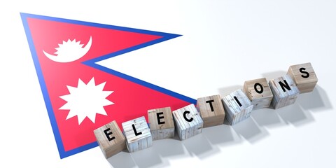 Nepal - elections concept - wooden blocks and country flag - 3D illustration